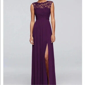 Plum Bridesmaids Purple Dress w/ Lace Bodice David’s Bridal Plus Size 20 EUC 074